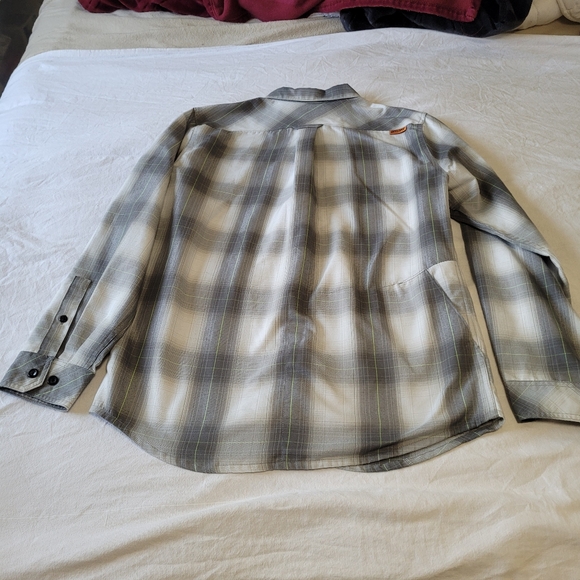 Off The Grid Shirt Men’s Large Plaid Gray White Pockets Outdoor Hiking Camping - Picture 9 of 10